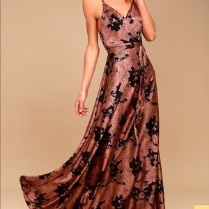 Rusty Rose Floral Satin Maxi Dress - Wedding Guest